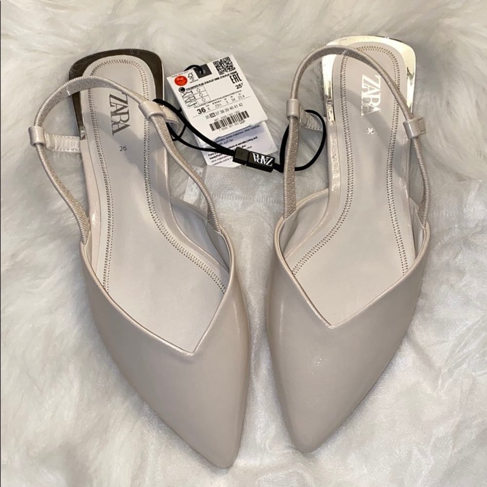 ZARA NWT Ivory Pointy Flat Slingback